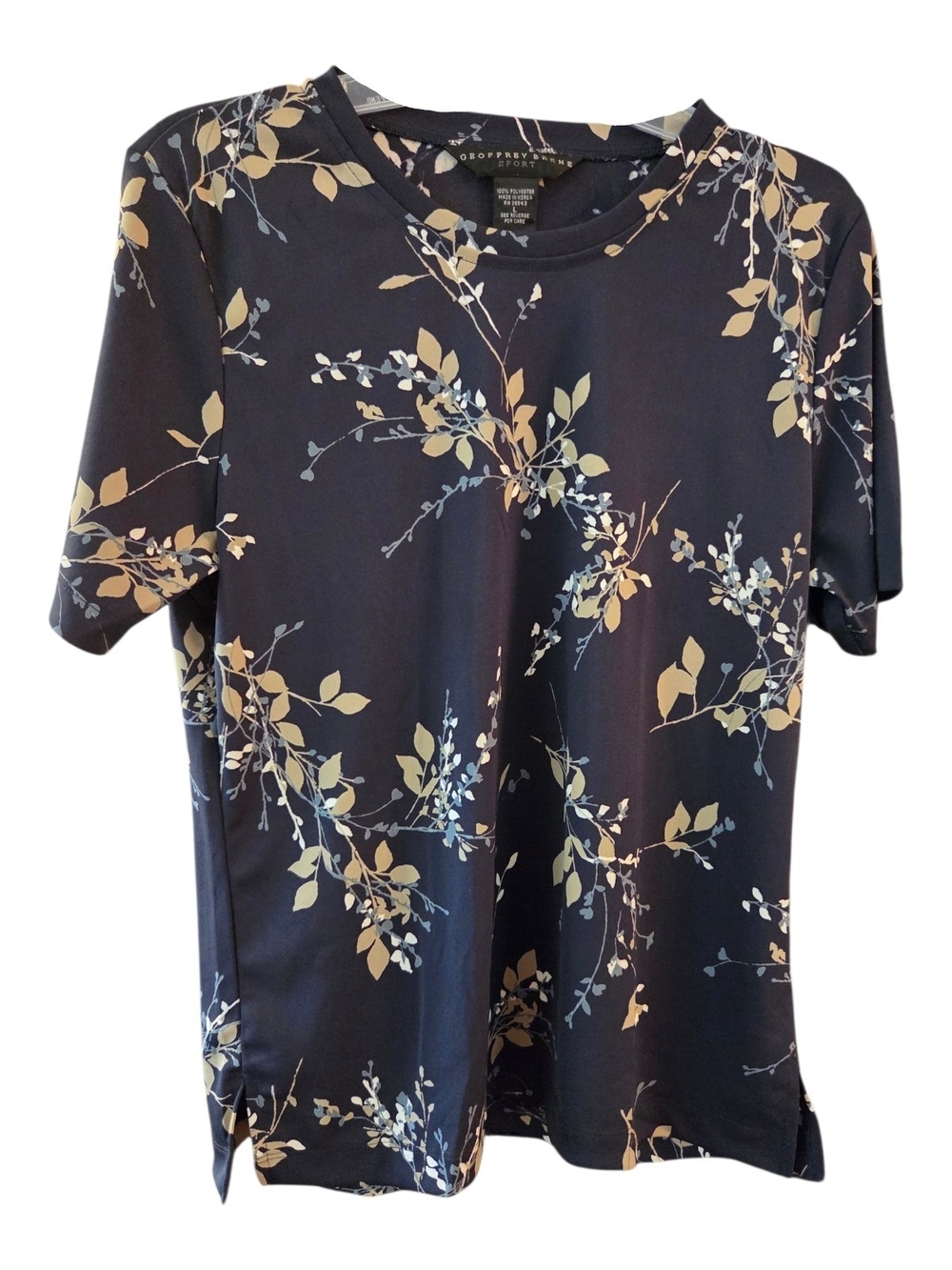 Geoffrey Beene Sport Floral Vine Crew Neck Tee in Navy - Size L